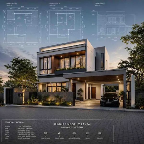 Jasa desain arsitektur rumah minimalis modern di Tangerang oleh Intinusa Bangun Persada.