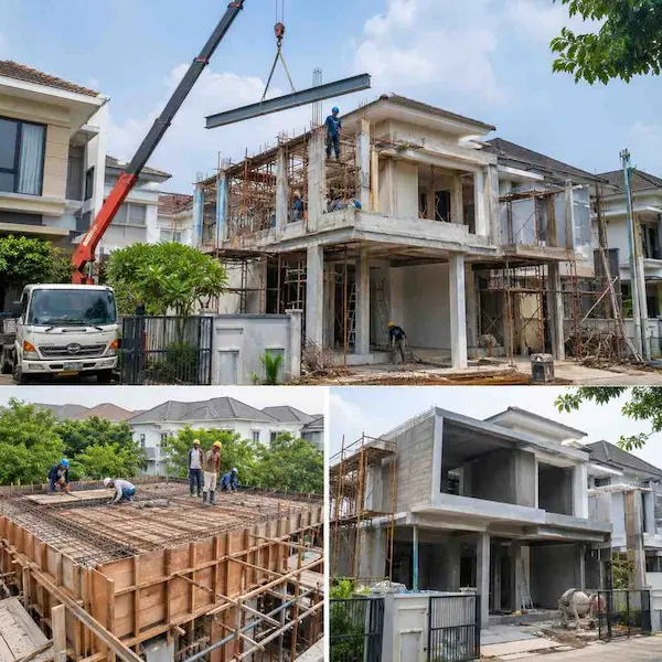 Penambahan struktur lantai dua rumah di Alam Sutera, Tangerang