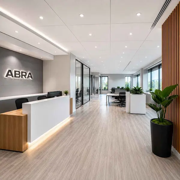 Renovasi ringan kantor dengan pengecatan ulang, plafon baru, lantai vinyl, dan pembaruan interior oleh jasa renovasi kantor Tangerang.