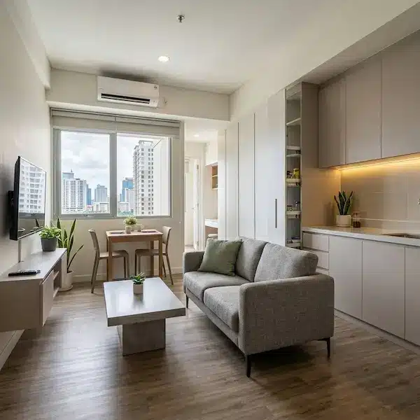 Interior Apartemen Dua Kamar dengan Furnitur Built-In