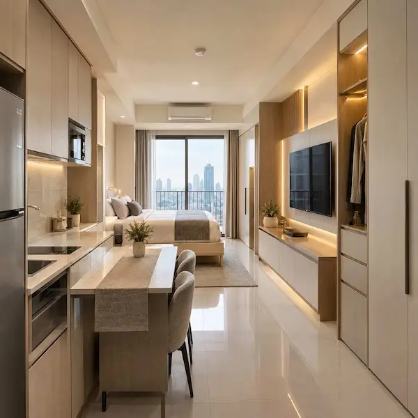 Interior Apartemen Studio Hasil Renovasi Efisien
